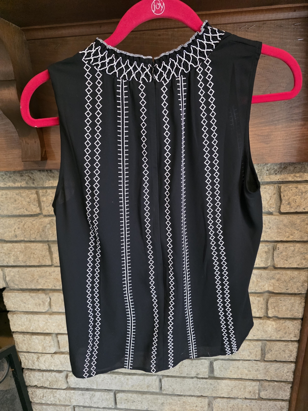 White House Black Market Black Sleeveless Mock-Neck Blouse with White Stitching - Picture 4 of 5